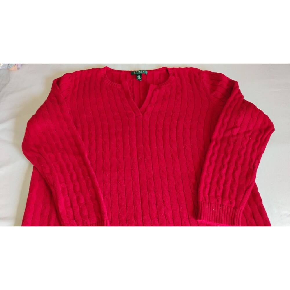Lauren Ralph Lauren Sweater Women's Plus 2X Red Cable Knit Fisherman Pullover EC